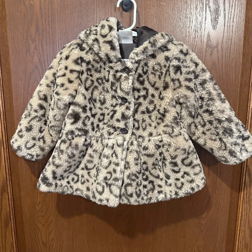 First Impressions Leopard Print Faux Fur Peplum Jacket Kids Size 24 Months‎